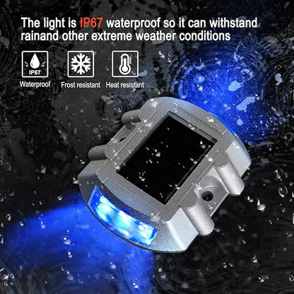 Solar Deck Lights Driveway Dock Lights 12 Pack, Outdoor LED Solar Powered Waterproof Warning Step Lights for Driveway Sidewalk Pathway Yard Garden(12 Pack, Blue)