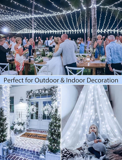 98FT 200 LEDs String Lights Waterproof Fairy Lights 8 Modes with Memory 30V Power Supply for Home, Garden, Wedding, Party, Christmas Decoration Indoor Outdoor (Cool White)