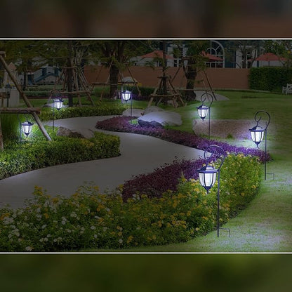 Retisee 6 Pcs 34" Hanging Solar Lantern Lights with Dual Use Shepherd Hooks Outdoor LED Garden Lanterns Decorative Waterproof Pathway Solar Coach Lights for Garden Patio
