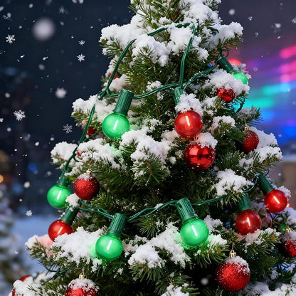 25Ft Outdoor Red/Green Christmas Lights, G40 Globe Patio String Light with 25 Shatterproof Bulbs(2 Spare), Outside Christmas Vintage Lights for Holiday Party Backyard Porch Decor, Green Wire