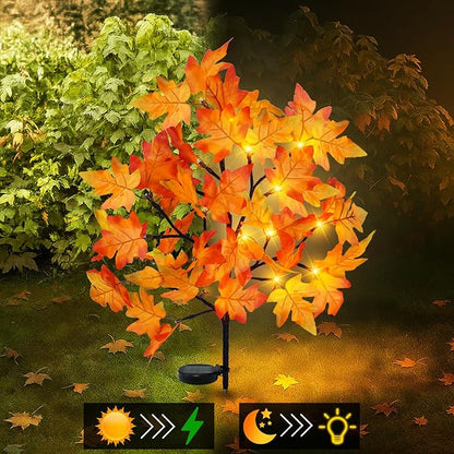 Uieke 2 Pack Solar Fall Lights Outdoor Decorative, 40LED Thanksgiving Lights Fall Solar Stake Lights Outdoor with 8 Modes & Timer, Waterproof Thanksgiving Decorations for Yard Garden