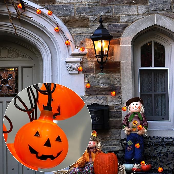 SUNSGNE Halloween Pumpkin String Lights 8.5ft Orange Hanging Decorative String Light with 10 Round Pumpkin Lights for Indoor Outdoor Halloween Party Thanksgiving Day Decor