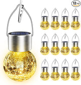 Solar Hanging Lanterns Outdoor: 12 Pack Cracked Glass Ball Lights with Hook - Waterproof Warm White Fairy Globe | Lumora