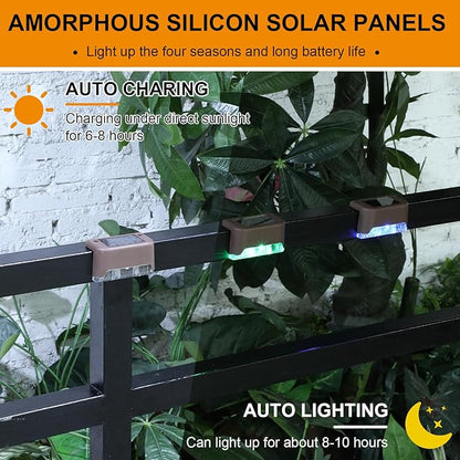 Geelin 32 Pcs Solar Deck Lights Outdoor, Waterproof LED Solar Step Fence Lights for Stairs, Step, Railing, Patio, Driveway, Garden, Pathway and Yard(Brown Shell Multicolor Light)