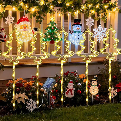 6 Packs Christmas Tree Solar Garden Lights with 8 Light Modes, 21.65 Inches Tall Christmas Outdoor Lighting with 20 LEDs Each, Solar Outdoor Xmas Decor for Garden, Path, Patio (Warm White)