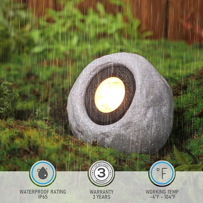 LEONLITE 5CCT LED Rock Lights Outdoor, 5W Low Voltage Landscape Spot Light for Garden, Yard, Decorative Stone Light, 12-24V AC/DC, CRI90, 200lm, IP65 Waterproof, Round, Light Gray, Pack of 4