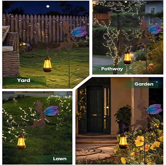 Solar Fairy Garden Statue Floral Figurine Light, Outdoor Sculpture Decor for Patio Yard Lawn, Festival Gift