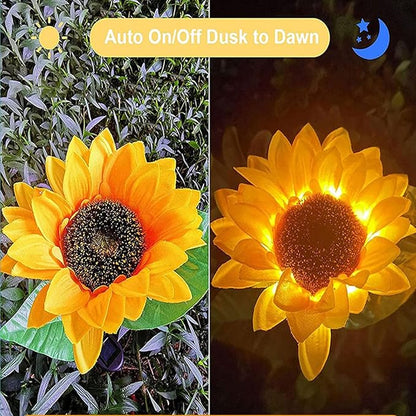 Lxcom Lighting Solar Path Light Artificial Sunflower Decorative Lights Waterproof Solar Garden Flower Light Outdoor Solar Lawn Lights for Patio Garden Yard Pathway, 3 Pack(Warm White)