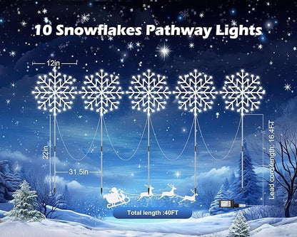 Brightown Large Snowflake Pathway Lights,Total 20-Pack 34" Outdoor Snowflake Christmas Lights Decor for Yard, 8 Modes Sidewalk Marker Stake for Driveway Walkway, IP44 Waterproof, Cool White