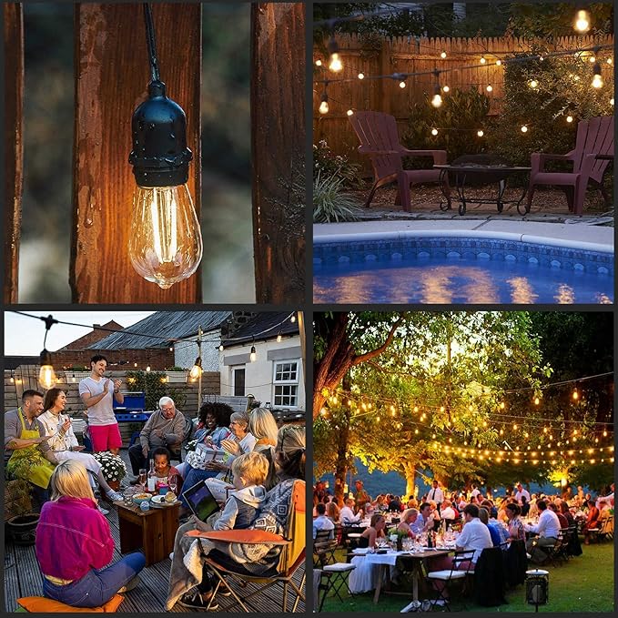 LED Patio String Lights, 35ft 18 Lights Solar Powered, E26 Socket with S14 Bulbs Weatherproof Outdoor Bistro Lights | Lumora
