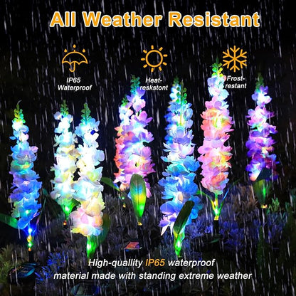 Solar Garden Lights Solar Delphinium Flowers Lights 4 Pack Waterproof Outdoor Light for Outside Wedding Party Garden Yard Patio Lawn Decor 4 Colors Combo
