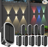 10 Pack Solar Fence Lights-RGBW Solar Powered Fence Wall Lights Waterproof 8-Color Changing Top and Bottom Lighting | Lumora