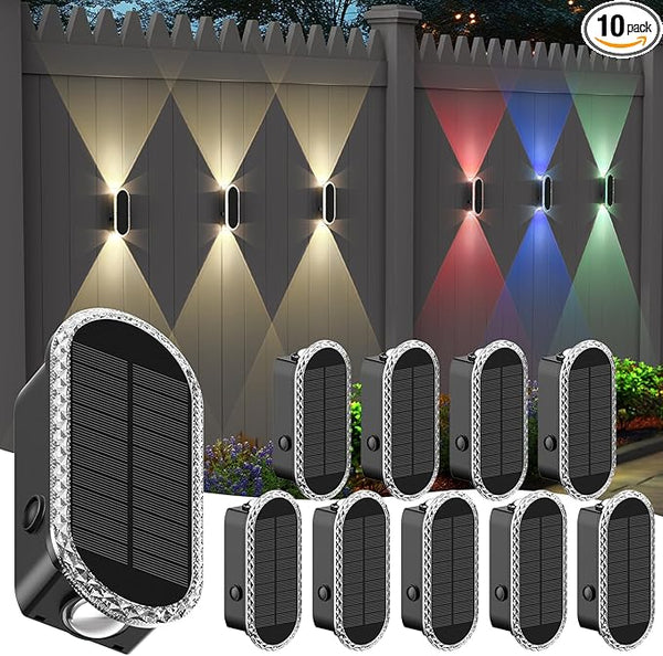 10 Pack Solar Fence Lights-RGBW Solar Powered Fence Wall Lights Waterproof 8-Color Changing Top and Bottom Lighting | Lumora