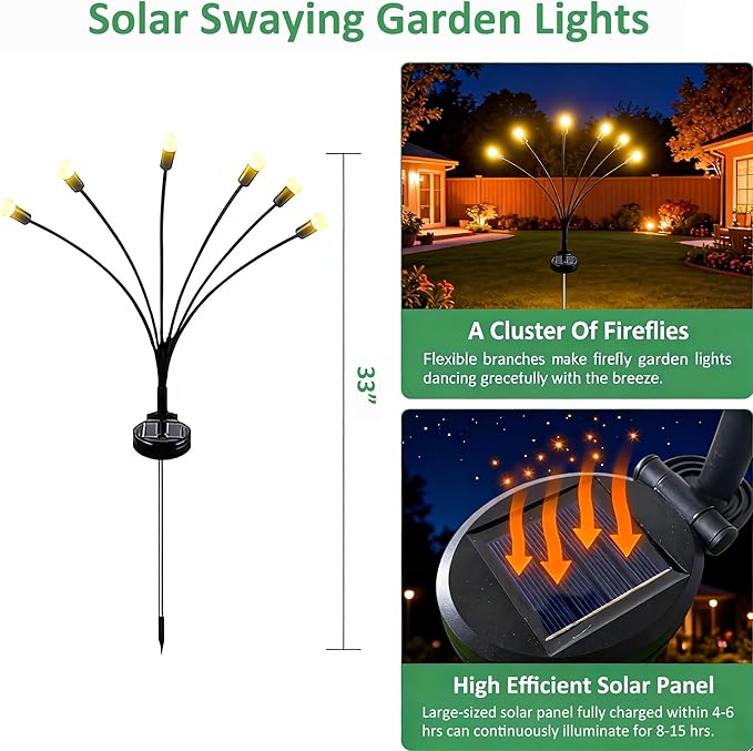 Solar Lights Outdoor, 6 Pack Solar Garden Lights, Firefly Lights, Garden Decorations for Yard Patio Pathway Lawn, Gifts for Mom Women