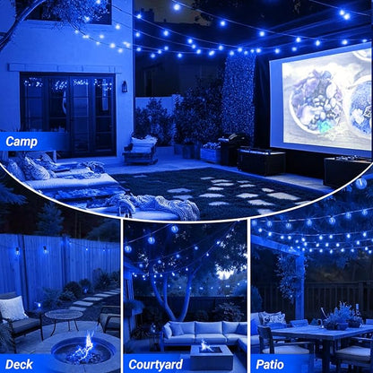 LAMPHOME LED Outdoor String Light, 26Feet Patio Lights with12+1Edison Shatterproof Bulbs(1Spare), UL Waterproof Outside Lights connectable Dimmable for Backyard Porch Decor,Blue