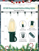Abeja C7 Clear Christmas Lights, 25Ft C7 Christmas String Lights with 27 Clear LED Bulbs (2 Spare), Hanging Outdoor | Lumora