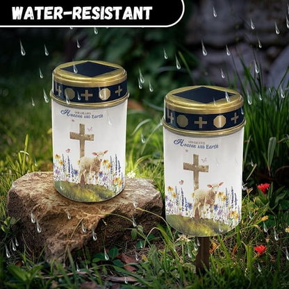 Cross and Earth Cemetery Lights for Grave,Solar Stake Lights Landscape Lighting Solar Lantern Flameless Lights Waterproof Garden Lights Cemetery Solar Lights Outdoor Lights-Warm White Lights