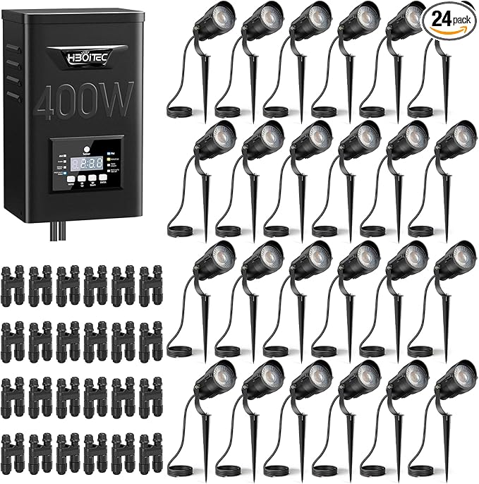 HIBOITEC 12W Low Voltage Landscape Lighting with 400W Transformer Photocell Sensor and Timer Connectors Spotlights | Lumora