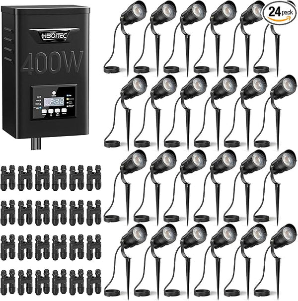 HIBOITEC 12W Low Voltage Landscape Lighting with 400W Transformer Photocell Sensor and Timer Connectors Spotlights | Lumora