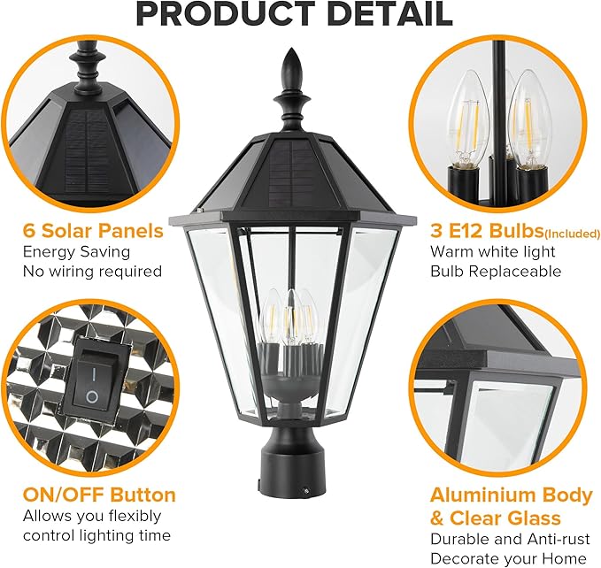 LUTEC 12513LE4-SL-Head LED Post Solar Light Outdoor, Dusk to Dawn Vintage Street Lights for Lawn Patio Yard Pathway | Lumora