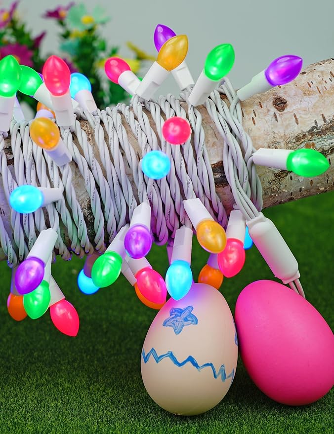 BOHON Easter Lights String 50 LED 17FT Multi Color Christmas Lights White Wire Pastel String Lights Plug in for Bedroom Indoor Patio Wreath Carnival Easter Decorations Outdoor, Waterproof