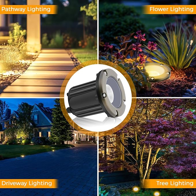 Gardencoin Brass Low Voltage Landscape Well Lights (5" Cover, 5.5" Tall), 12V LED Wired In-Ground Outdoor Up | Lumora