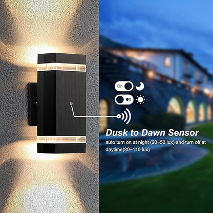 LMP Dusk to Dawn Outdoor Lighting, Wall Sconce with 5w LED Bulbs, Outside Lights for House IP65 Waterproof Aluminum Up and Down Outdoor Lights for House, Garage, Porch, Doorway