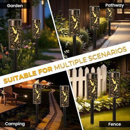 4 Pack Solar Pathway Lights Outdoor Waterproof Japanese seamless crane birds elements Asian oriental decoration such Solar Garden Lights LED Landscape Lighting for Yard Walkway Lawn Garden Decor