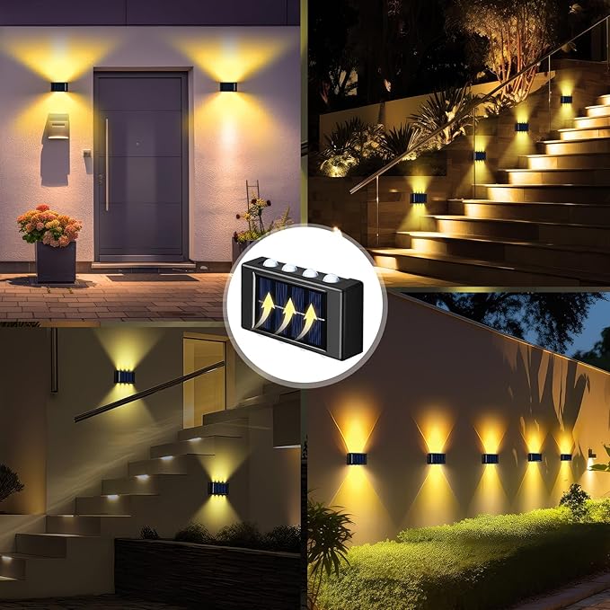 8 Pack Solar Wall Lights for Outside 3000K Warm Solar Fence Lights Up and Down Autumn LED Outdoor Decorative | Lumora