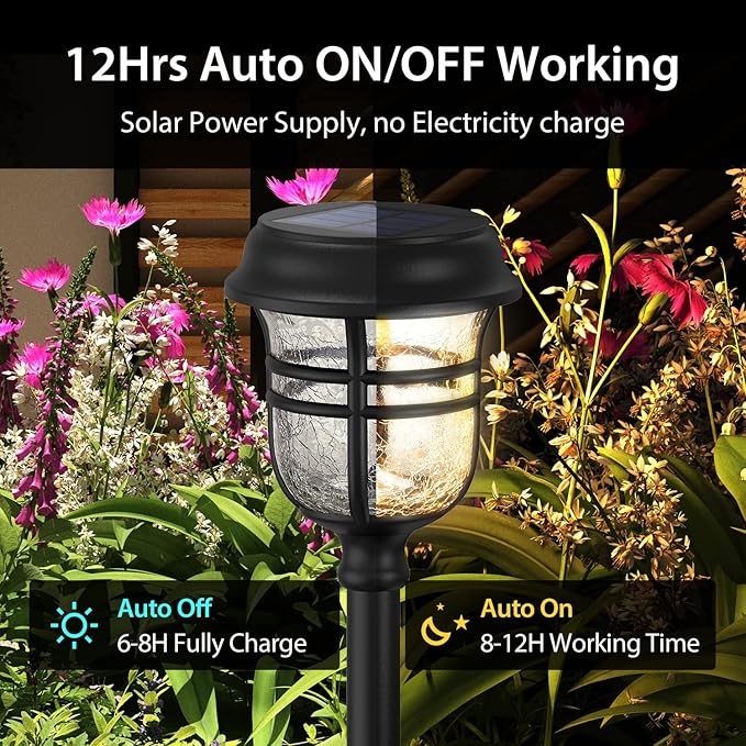 XMCOSY+ Solar Pathway Lights Outdoor Waterproof IP65-2 Lighting Modes LED Solar Powered Garden Lights, Glass Outdoor Lighting for Yard Landscape Walkway Driveway Lawn Decor (Warm White & Cool White)