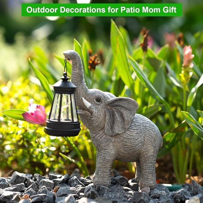Solar Garden Statue Lights Elephants Figurine with Solar Lantern, Outdoor Yard Decorations for Patio Porch Home | Lumora