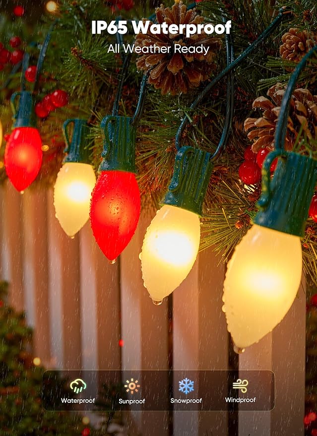 C9 LED Christmas Lights Outdoor, 100 Feet C9 String Lights with 100 Shatterproof Matte Bulbs, Connectable | Lumora