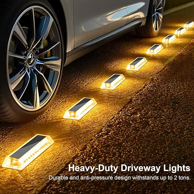 Lacasa Solar Deck Lights 8 Pack, Warm White Solar Light Outdoor Waterproof, Driveway Lights for Stairs, Pathway, Garden, Yard, Sidewalk, Ground