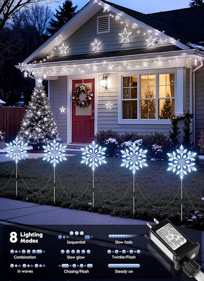 Brightown Snowflake Lights Outdoor, 10 Large Snowflake Christmas Pathway Lights, Christmas Decorations Outside Yard Sidewalk Walkway Driveway Marker Garden Lawn Stakes with LED Lights, White