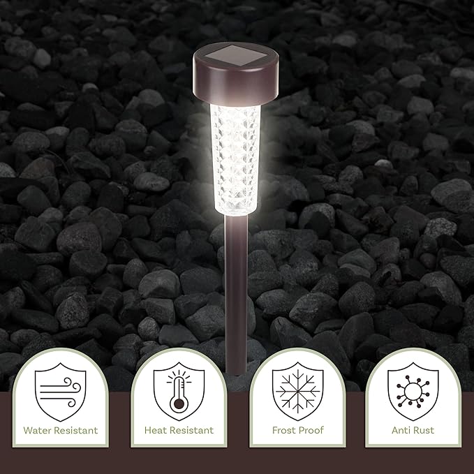 Solar Lights Outdoor Waterproof Garden Lights - 6-Pack LED Outdoor Lights - Cold White Solar Pathway Lights | Lumora