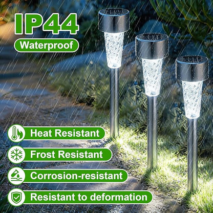 50 Pack Solar Pathway Lights Outdoor Bulk, Stainless Steel LED Path Lights, Weather Resistant Solar Stake Light with Auto On/Off Sensor for Lawn, Patio, Driveway, Walkway, Garden Path