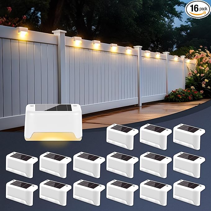 SOLPEX Solar Fence Lights Outdoor 16 Pack, Solar Step Lights Waterproof Led Solares Light for Outdoor Stairs, Deck, Fence, Yard, Patio, and Balcony(Warm White)
