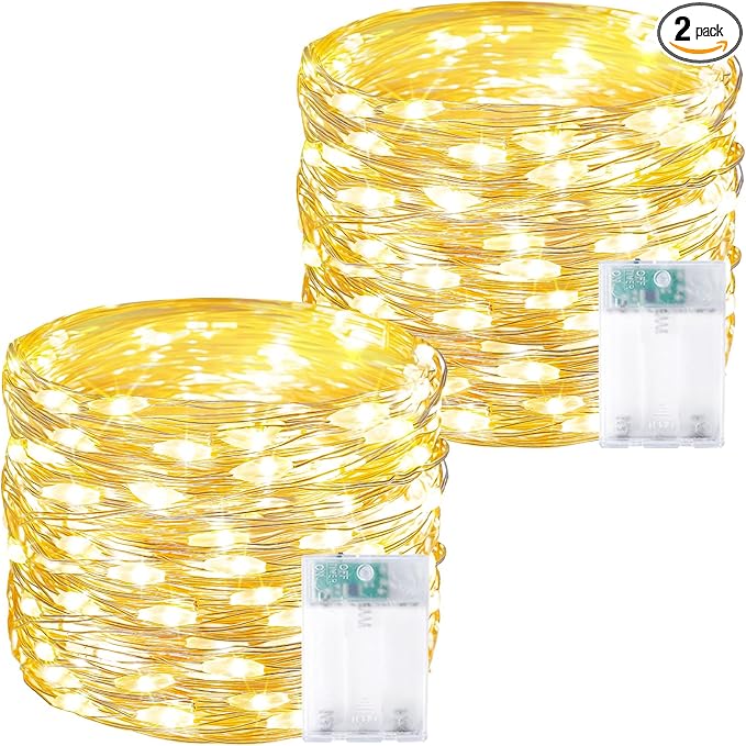 2 Pack 60 LED Christmas Fairy Lights Battery Operated with Timer, 20FT Waterproof Twinkle Lights Indoor Outdoor | Lumora
