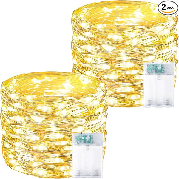 2 Pack 60 LED Christmas Fairy Lights Battery Operated with Timer, 20FT Waterproof Twinkle Lights Indoor Outdoor | Lumora