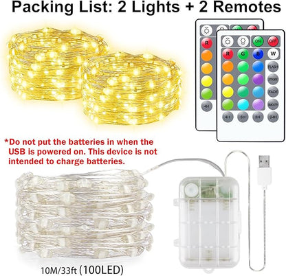 66ft 200LED Fairy Lights Battery Operated, 2 Pack 33ft 16 Color Changing String Lights with Remote Timer, RGB Waterproof Twinkle Light for Indoor Outdoor Bedoom Garden Yard Décor