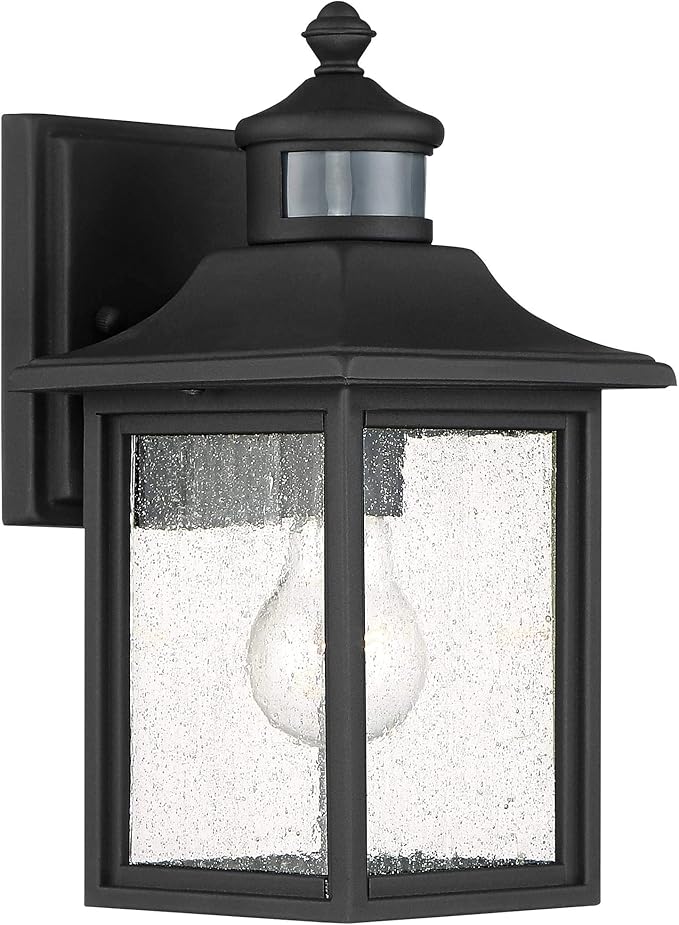 John Timberland Moray Bay Industrial Outdoor Wall Light Fixture Black Steel 11 1/2" Seedy Glass Motion Sensor Dusk to Dawn for Exterior House Porch Patio Outside Deck Front Door Garden Home