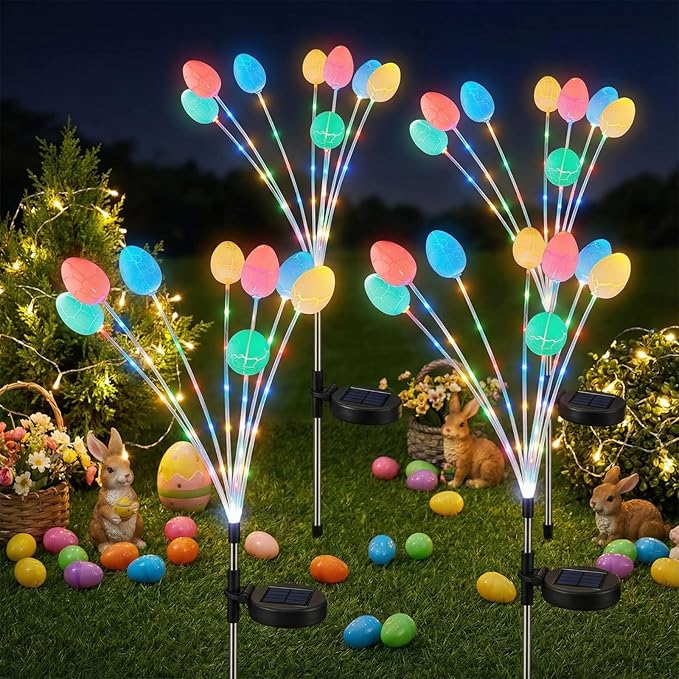 WILLBOND 4 Pack 30 Inch Solar Easter Egg Lights Outdoor Easter Lights 2 Modes Waterproof Solar Stake Light for Pathway Landscape Lawn Yard Porch Patio Spring Decoration