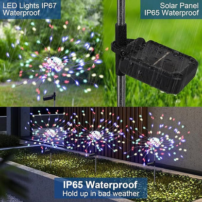 4 Pack 175 LED Solar Garden Light for Yard,Firework Lights Outdoor Waterproof with 2 Modes Twinkling Light, Sparkly Starburst Lights for Wedding Walkway Halloween Christmas Decor(Colorful)