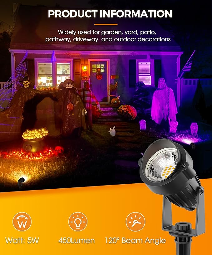 L LOHAS LED Halloween Orange and Purple Spotlights Outdoor, Auto On/Off 5W 120V Landscape Lighting for for House | Lumora