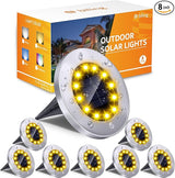 Biling Solar Ground Lights Outdoor 8 Packs, Flat Bright 12 LEDs Solar Lights Outdoor Waterproof for Yard Walkway | Lumora