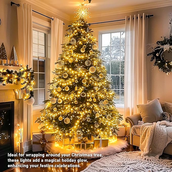 JMEXSUSS 150 LED Christmas Lights Indoor Plug in, Connectable Warm White Christmas Lights for Bedroom, 59ft 8 Modes | Lumora
