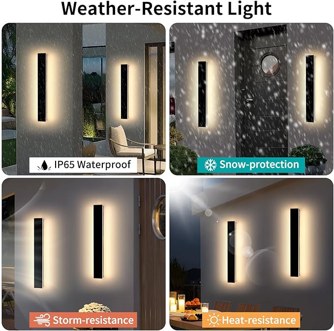 Mikeru 23.6inch Outdoor Wall Light Fixtures, 3000K/4500K/6000K Three Colors Switchable Modern Exterior Wall Sconces | Lumora