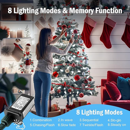 Minetom 147 FT 200 LED C9 LED Christmas Lights Outdoor - Plug in Fairy Lights with Timer & 8 Modes, Waterproof Commercial Grade Extendable for Indoor Outdoor Roofline Patio Yard Xmas Decoration, White
