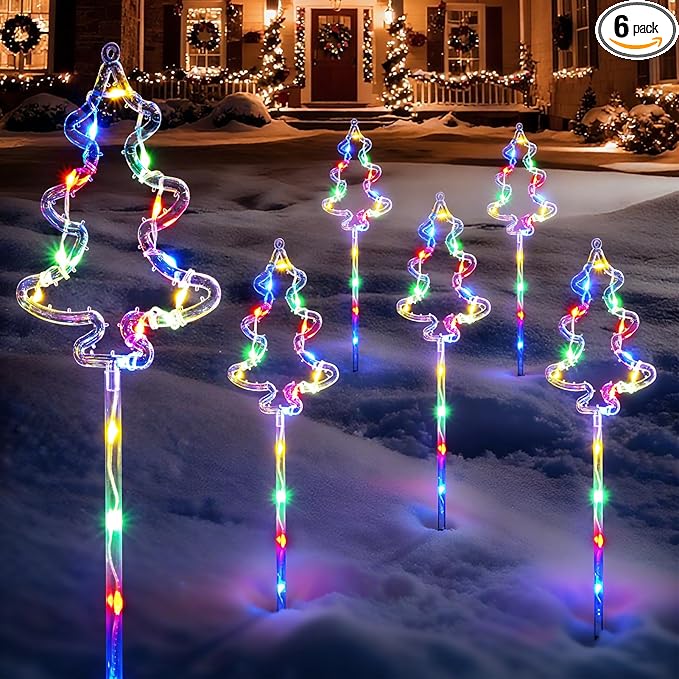 6 Packs Christmas Tree Solar Garden Lights with 8 Light Modes, 21.65 Inches Tall Christmas Outdoor Garden Light with 20 LEDs Each, Solar Outdoor Xmas Decor for Garden, Path, Patio (Multiple-Colored)
