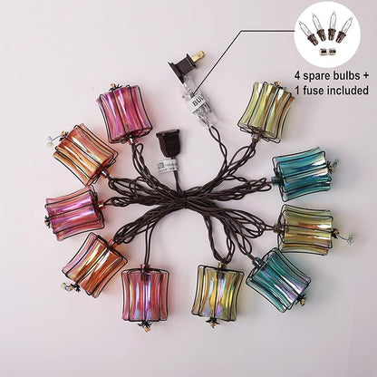 Outdoor String Lights Plug in with 10 Incandescent Bulbs, Multicolor Patio Lights Connectable Weatherproof Decorative Lantern String Lights for Gazebo Porch Bedroom Cottagecore Decor (Prism)